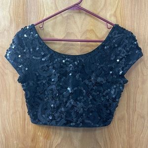 Express black sequin crop top